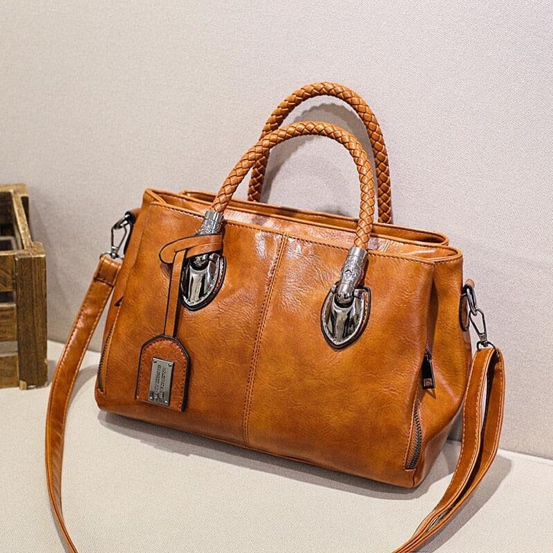 Bolsa Feminina Clássica Boston™ / Dupla Alça em Couro PU Bolsa Feminina MRL-129 Miralleve Marrom Vintage