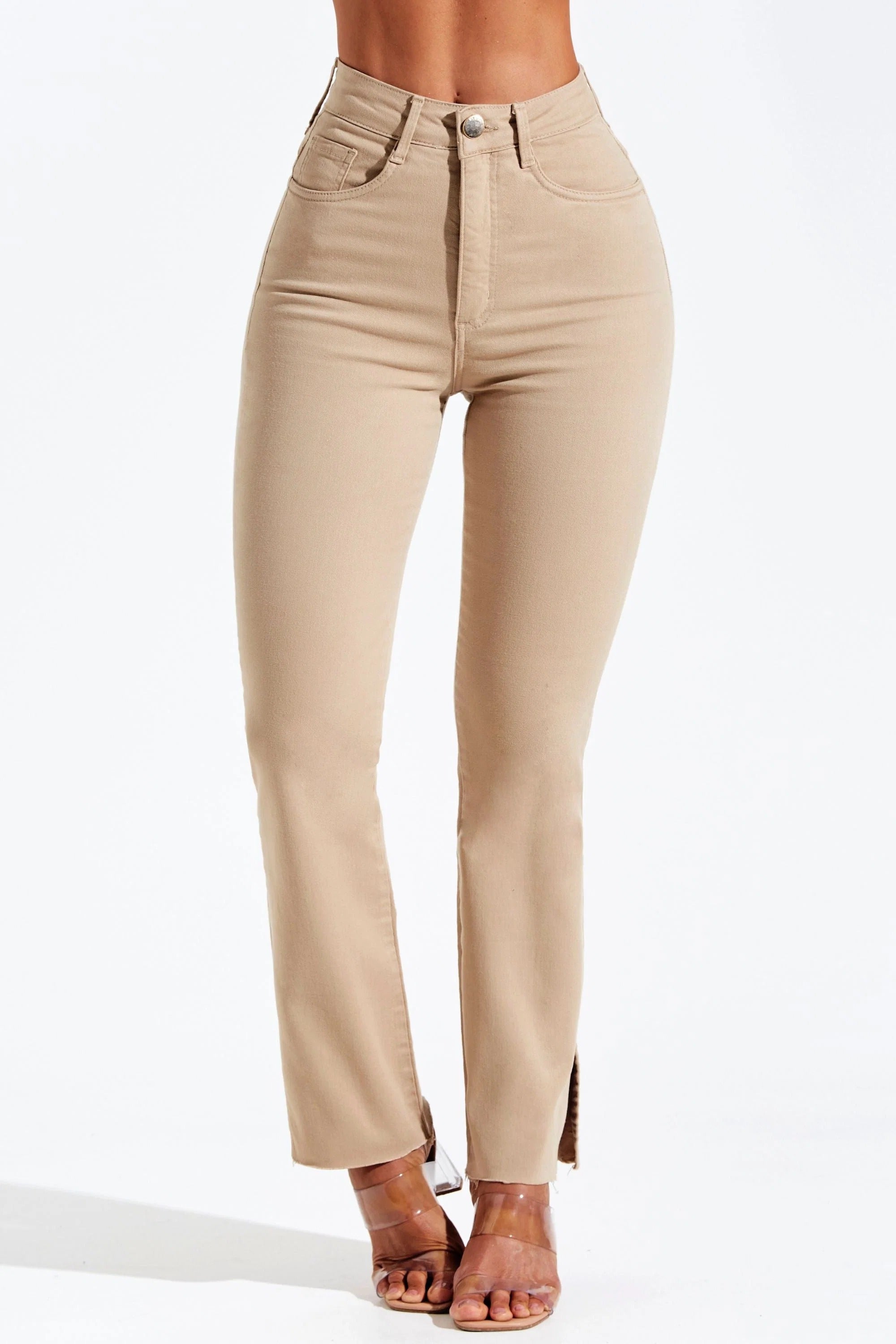 Calça Jeans Modeladora Nude Reta Cós Alto