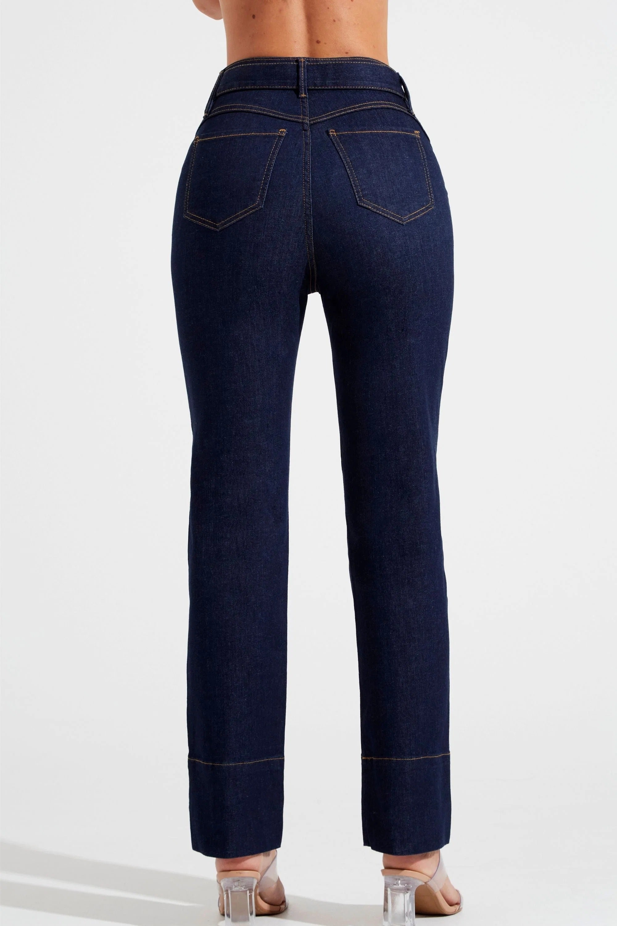 Calça Jeans de Rica Tecnológica Reta Cós Super Alto