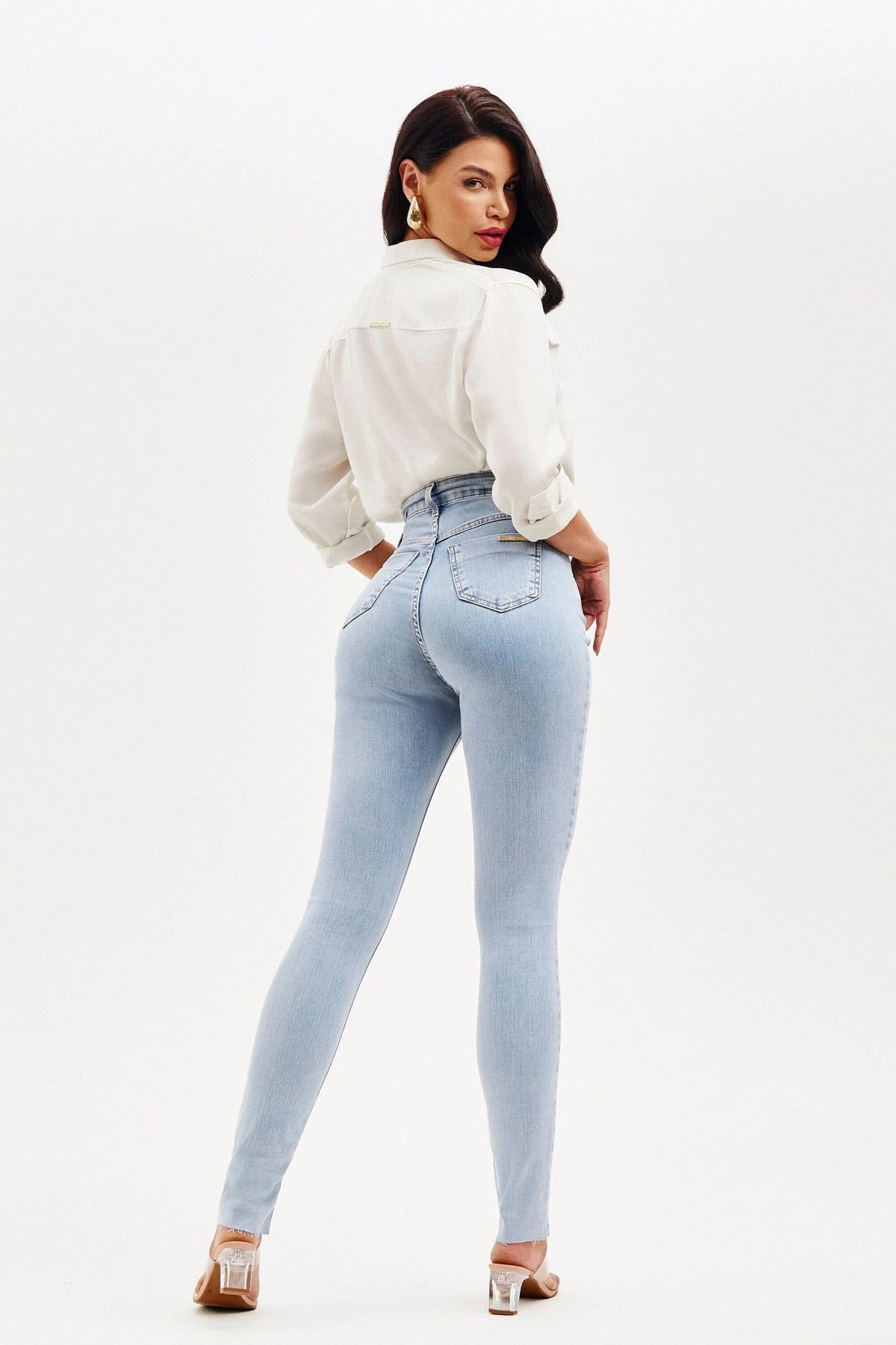Calça Jeans Modeladora Revolucionária Skinny Clara Cós Super Alto Calça Jeans MRL-128 Miralleve