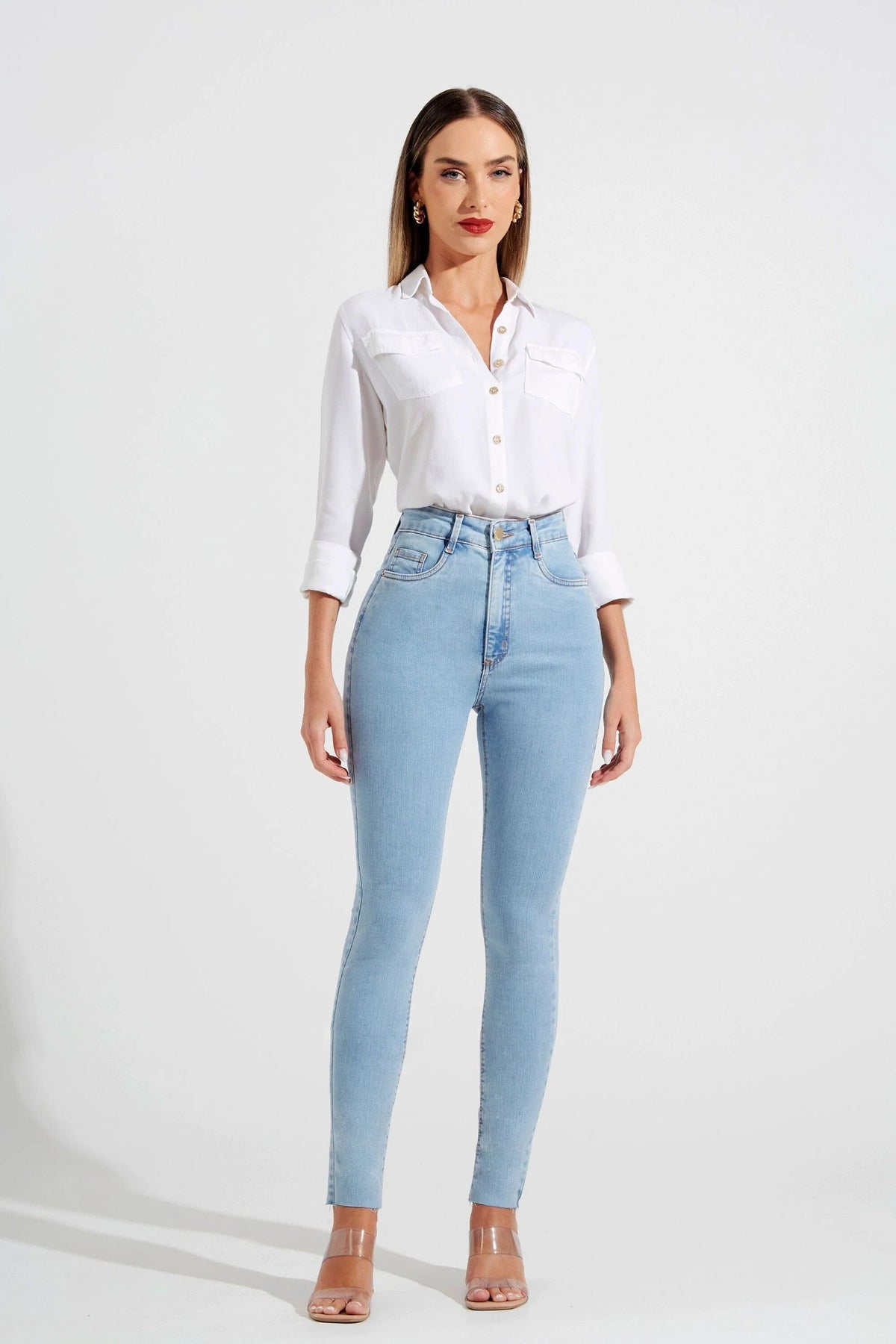 Calça Jeans Modeladora Revolucionária Skinny Clara Cós Super Alto Calça Jeans MRL-128 Miralleve