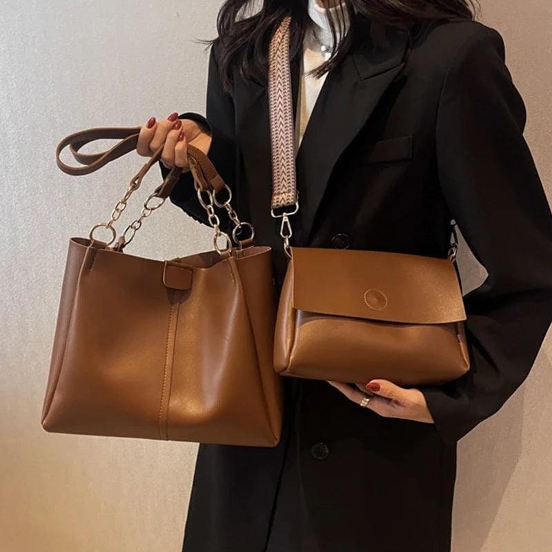 Conjunto de Bolsa de Ombro + Bolsa de Mão Marselha™ Moda Francesa Conjunto Bolsa MRL-136 Miralleve
