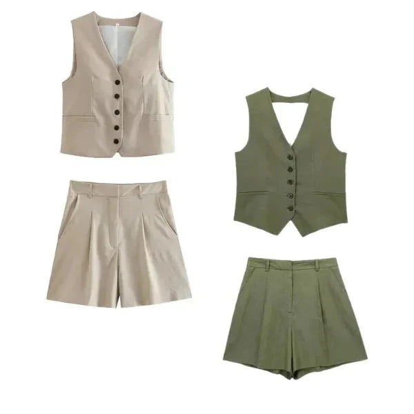Conjunto Feminino em Alfaiataria - Colete e Shorts no Linho (Promoção Compre 1 Leve 2) Conjunto Feminino MRL-086 Miralleve