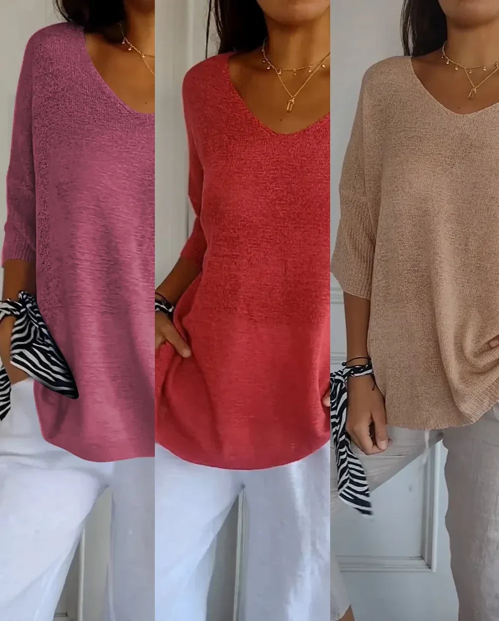 Kit Blusas Luna nas cores rosa, vermelho e damasco — Miralleve