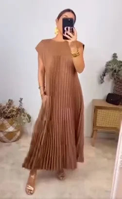 Vestido Plissado Elégance™ em Malha Viscoelástica / Conforto e Sofisticação para Qualquer Ocasião!