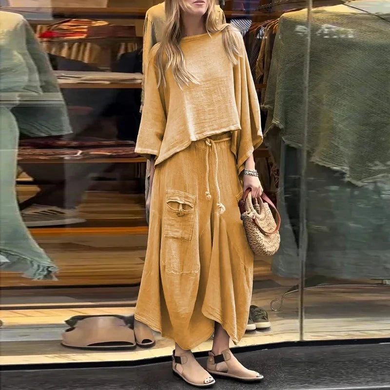 Conjunto Feminino em Linho e Algodão Vintage - [Frete Grátis]