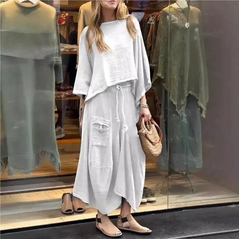 Conjunto Feminino em Linho e Algodão Vintage - [Frete Grátis]