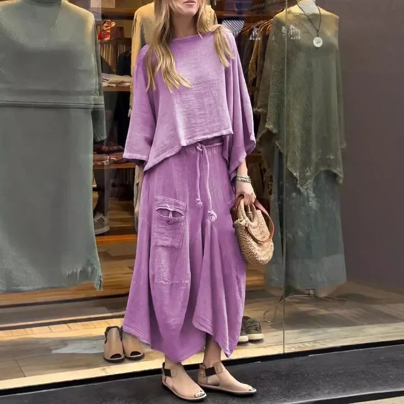 Conjunto Feminino em Linho e Algodão Vintage - [Frete Grátis]