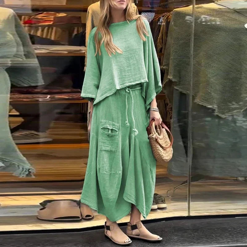 Conjunto Feminino em Linho e Algodão Vintage - [Frete Grátis]