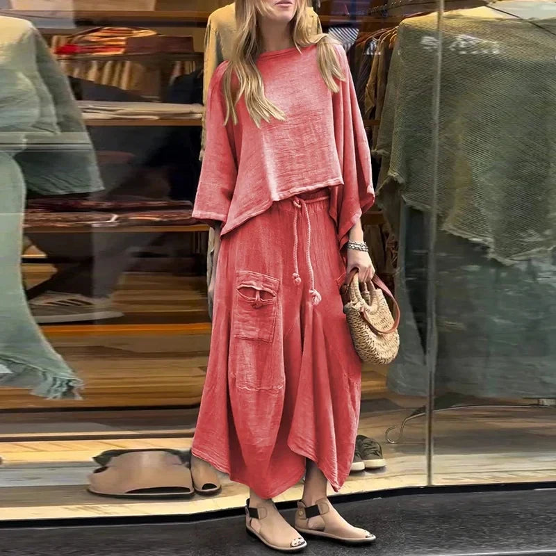 Conjunto Feminino em Linho e Algodão Vintage - [Frete Grátis]