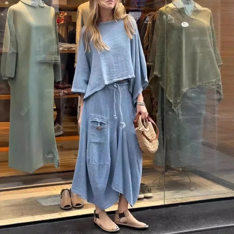 Conjunto Feminino em Linho e Algodão Vintage - [Frete Grátis]