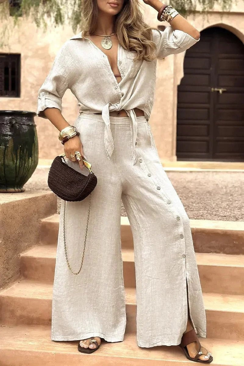 Conjunto Luna em Linho Natural - Modelagem Pantalona e Tecido Respirável