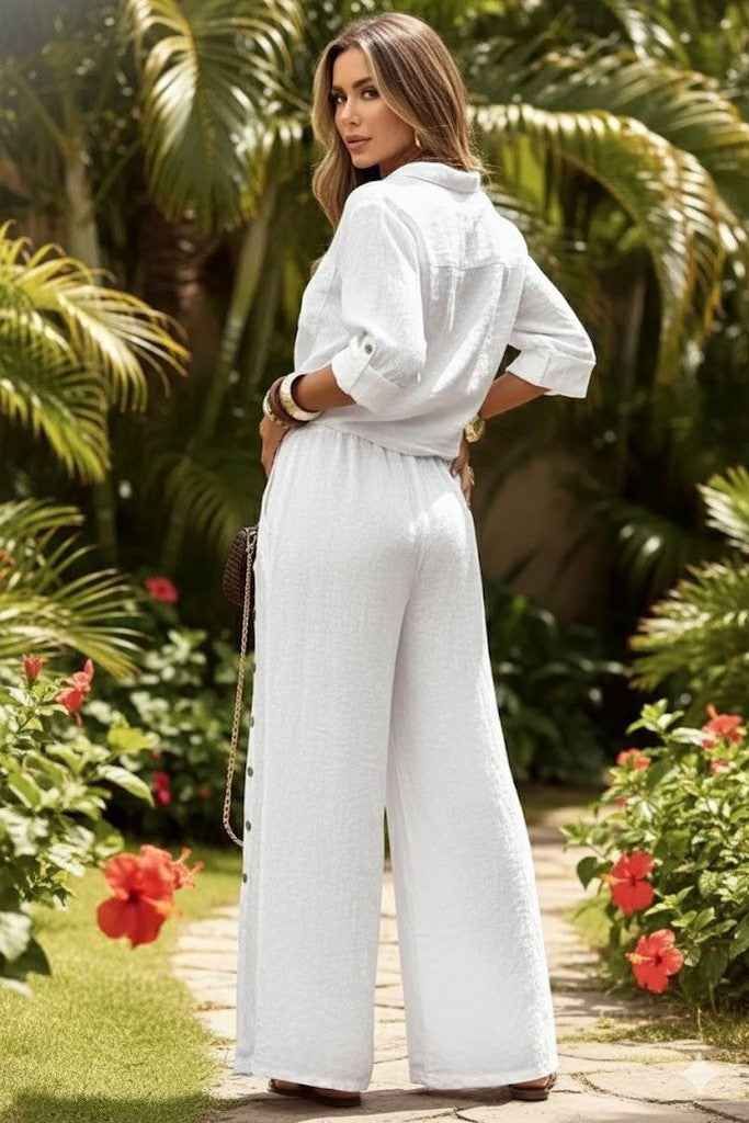 Conjunto Luna em Linho Natural - Modelagem Pantalona e Tecido Respirável