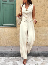 Conjunto Marina Colete e Pantalona Risca de Giz [Compre 1 Leve 2]